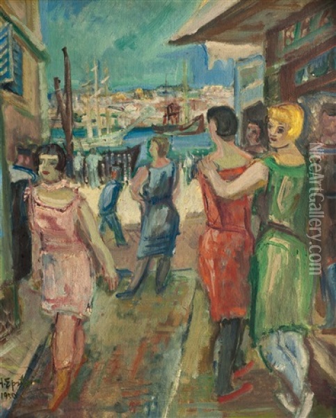 Puerto Con Mujeres Oil Painting - Henri Epstein