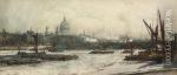 View Of St Paul's And Blackfriars Bridge Oil Painting - Charles Edward Dixon