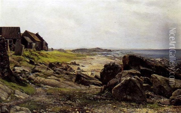 Klippekyst Med Sortmalede Huse - Fra Hallands Vaeddero Oil Painting - Carl Frederik Peder Aagaard