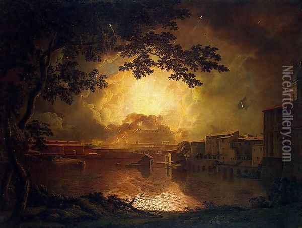 Firework Display At The Castel Sant Angelo In Rome Oil Painting - Josepf Wright Of Derby