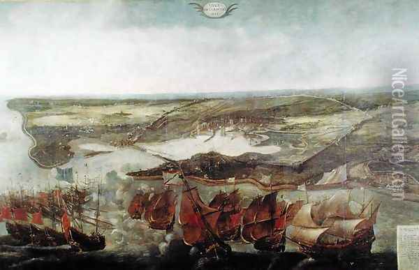 The Siege of La Rochelle in 1628 Oil Painting - Adrian van der Cabel