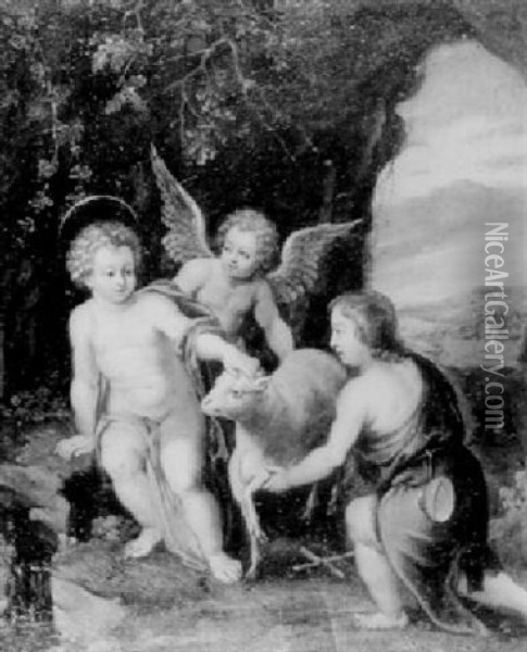 L'enfant Jesus, Saint Jean Baptiste Et Un Ange Oil Painting - Jan Van Balen