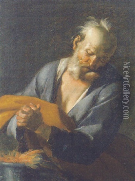 Santo In Preghiera Davanti Ad Un Braciere (allegoria Della Fede) Oil Painting - Giuseppe Antonio Petrini