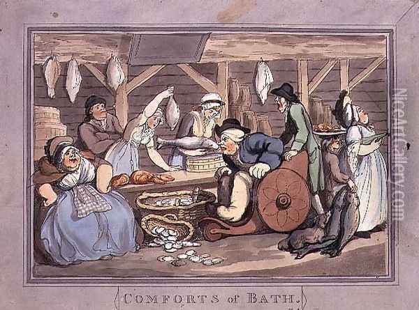 The Fish Market, plate 4 from Comforts of Bath, 1798 Oil Painting - Thomas Rowlandson