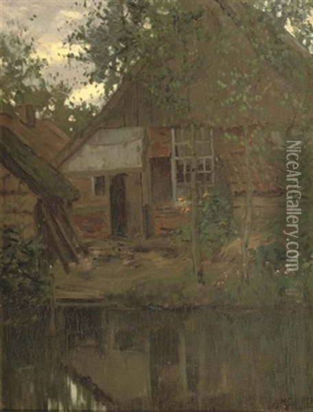 A Cottage Along A Forest Stream Oil Painting - Arnold Marc Gorter