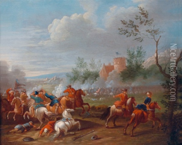 Gefechtsszenen Aus Den Turkenkriegen (2 Works) Oil Painting - Jan-Peter van Bredael the Younger