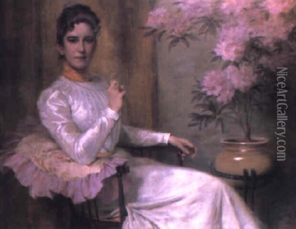 Portrait Of An Elegant Woman Seated In An Interior Oil Painting - Marie Pischon