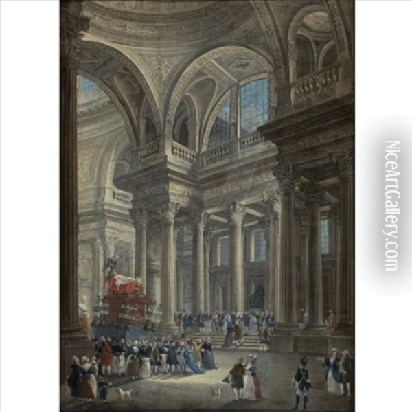 View Of The Pantheon After The Transfer Of Voltaire's Ashes (collab. W/studio) Oil Painting - Pierre Antoine Demachy