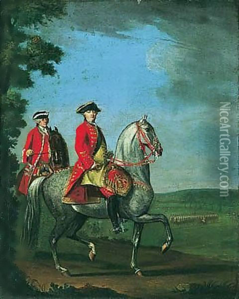 Equestrian Portrait Of George III With A Review Of Troops Beyond Oil Painting - David Morier