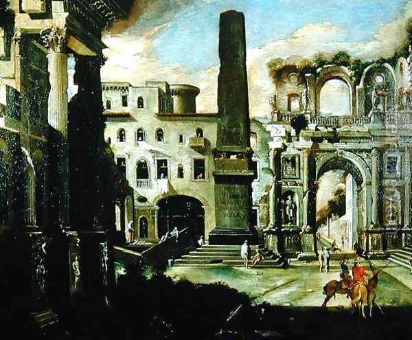 Town Scene in Italy with Ancient Ruins Oil Painting - Viviano Codazzi