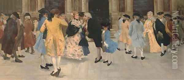 Elegant company at court Oil Painting - French School