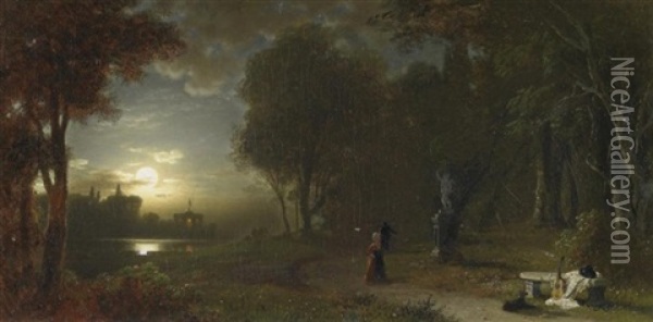 Vollmondnacht Im Park Oil Painting - Ludwig Meixner