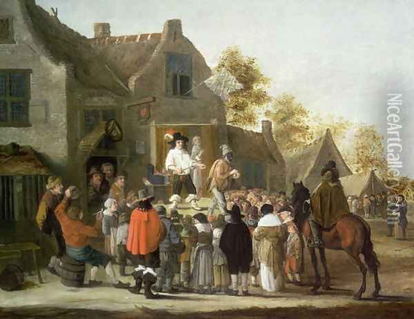 Actors at a Village Fair Oil Painting - Cornelis Beelt