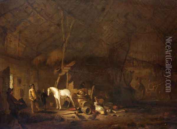 Barn Interior Oil Painting - Egbert van der Poel