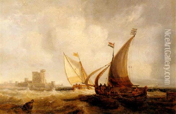 Rounding The Harbor Oil Painting - John Wilson Carmichael