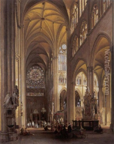 Interieur De La Cathedrale D'amiens Oil Painting - Jules Victor Genisson
