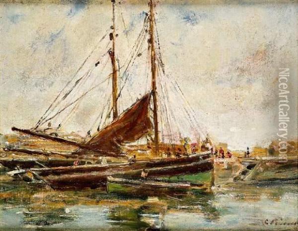 Voiliers Au Port, Circa 1880 Oil Painting - Charles Francois Pecrus