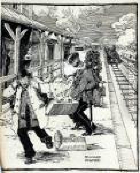 Karikatur - Kofferbombe Am Bahnsteig Oil Painting - Richard Aigner