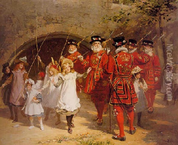 Beating The Bounds - Tower Of London Oil Painting - Fred Roe