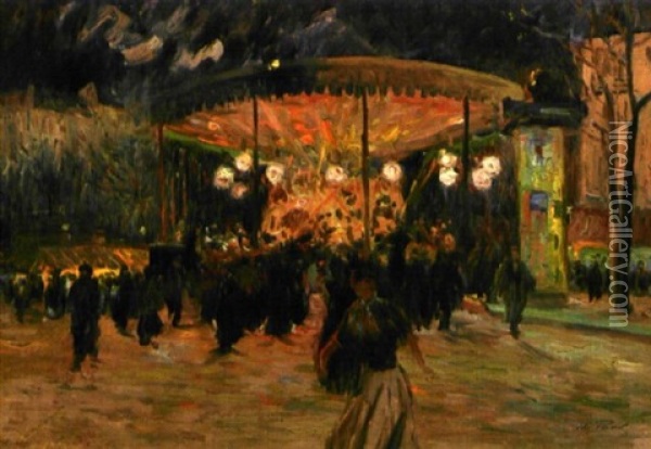 Le Manege Aux Lampions De Nuit Oil Painting - Elie Anatole Pavil