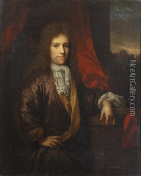 Portrait Of A Gentleman, Standing, Three-quarter Length, By A Window Oil Painting - Arnold Boonen