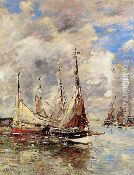 Trouville, the Piers, High Tide Oil Painting - Eugene Boudin