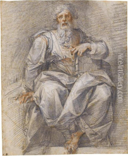 A Seated Prophet, Holding A Book Oil Painting - Giuseppe Cesari