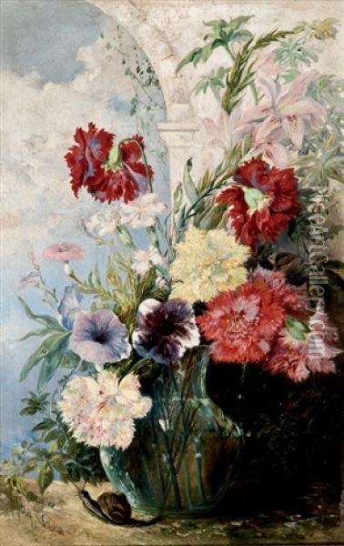 Bodegon De Flores Con Caracol Oil Painting - Pedro Perez De Castro