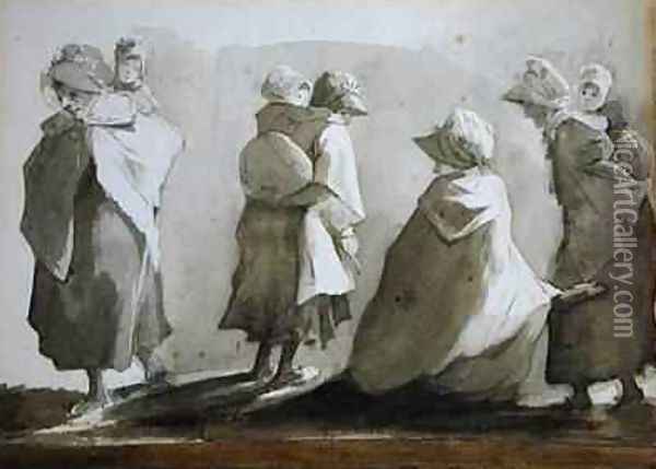 Peasant Women and Children Oil Painting - John Harden