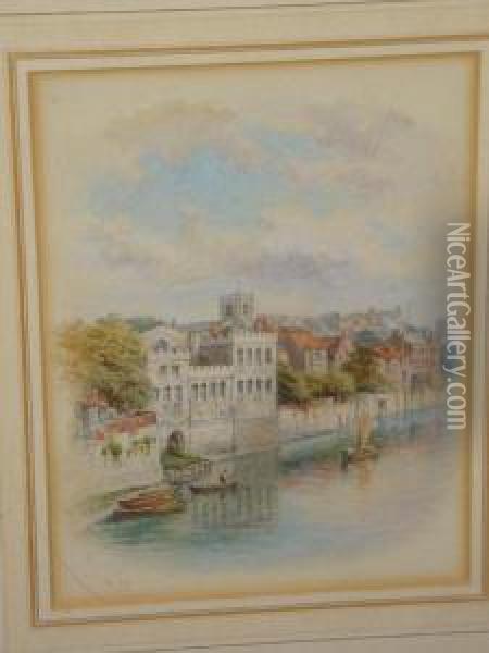 Abbots Hall, York From The River Oil Painting - George Fall