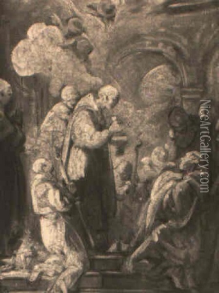 Saint-francois Mourant Recevant Le Viatique Oil Painting - Jean Baptiste Henri Deshays