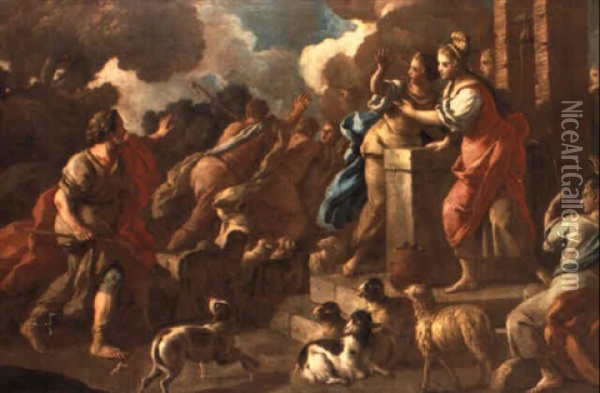 Moses Och Jetros Dottrar Vid Brunnen Oil Painting - Francesco de Mura