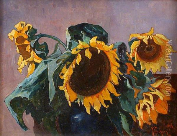 Sloneczniki, 1926 R. Oil Painting - Jozefina Kirchner