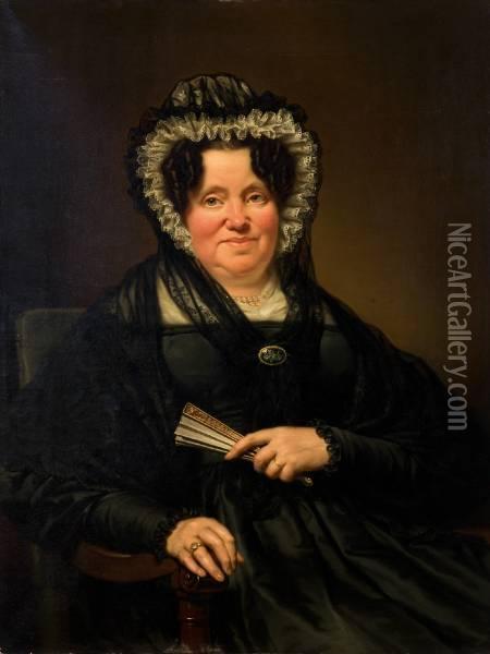 Portret Van Dame Met Waaier Oil Painting - Frederik Marianus Kruseman