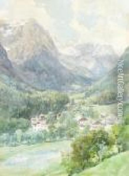 Blick Auf Ein Dorf In Den Alpen Oil Painting - Edward Theodore Compton