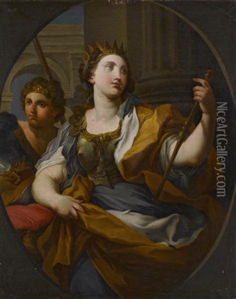 An Allegory Of Justice And An Allegory Of Fortitude (pair) Oil Painting - Sebastiano Conca