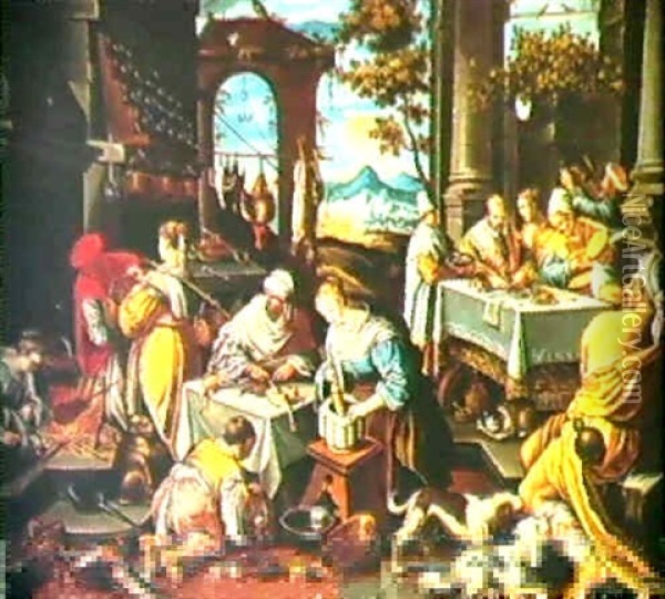 Les Prepariatifs Du Festin Oil Painting - Jacopo dal Ponte Bassano