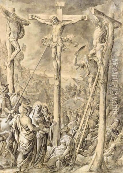 The Crucifixion Oil Painting - Hans Bol