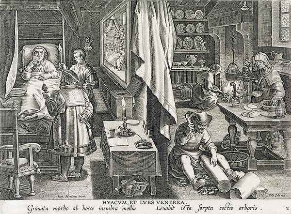 The House of a Man Stricken with Venereal Disease, engraved by Philip Galle 1537-1612 Oil Painting - Giovanni Stradano
