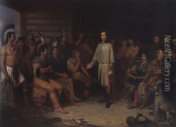 Washington And The Indians Or Washington In The Indian Council Oil Painting - Junius Brutus Stearns