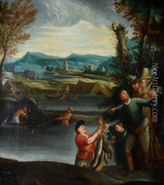 Fishermen And Soldiers Oil Painting - Annibale Carracci