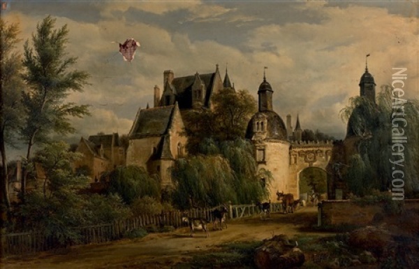 Vue De L'entree Du Chateau De Courtanvaux Oil Painting - Francois Edme Ricois