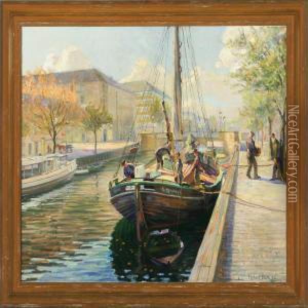 Harbour Scene From Christianshavn Oil Painting - Robert Panitzsch