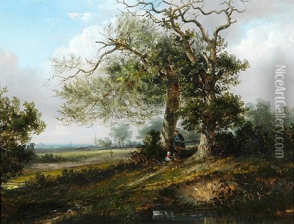 Mother And Children In A Landscape Oil Painting - Thomas Smythe