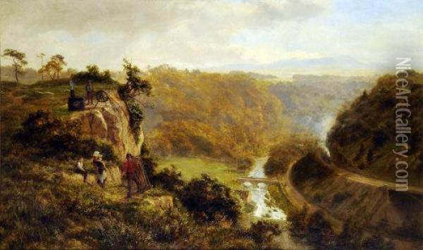 Surveying The Railway Cutting In Wye Valley Oil Painting - Robert Gallon