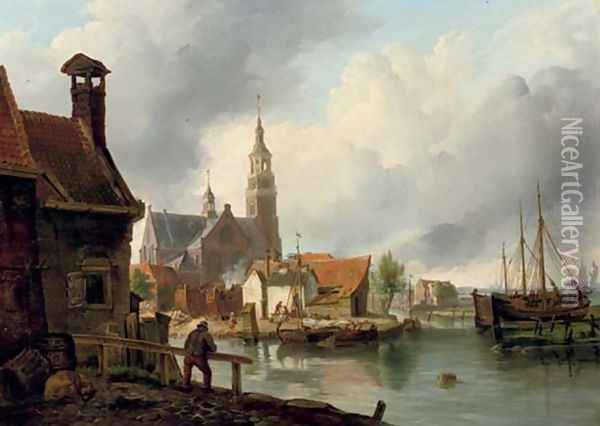 A shipwharf in Maassluis Oil Painting - Petrus Augustus Beretta