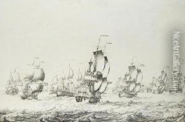 A Fleet Of Dutch Bootschepen Escorted By Men-o