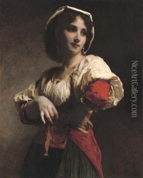 A Neopolitan Beauty Oil Painting - Etienne Adolph Piot