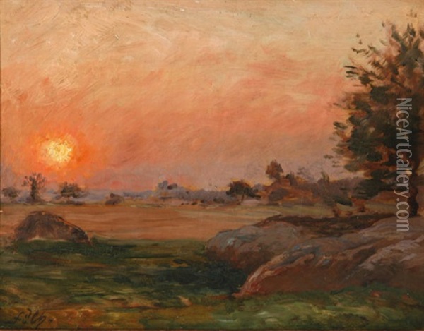 Landschaft Bei Sonnenuntergang Oil Painting - Jean Ferdinand Chaigneau
