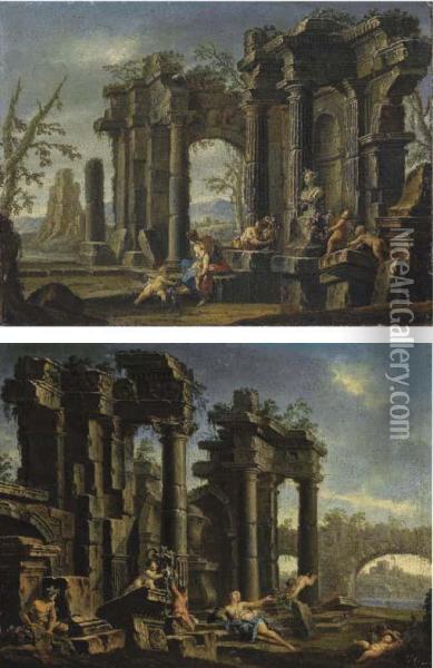 Capriccio Architettonico Con Figure Classiche E Colonnato Oil Painting - Sebastiano Galeotti
